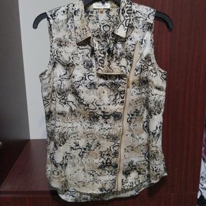 Calvin Klein Python Print Zip Moto Blouse